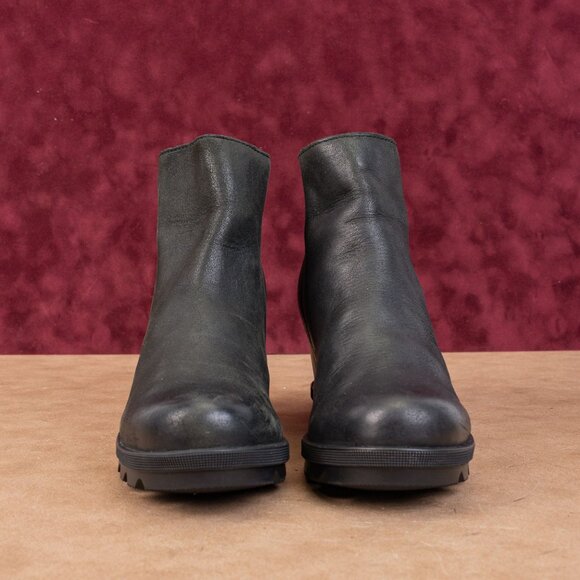 Sorel Wmn Joan Of Artic Wedge III Zip Black Leather Zip Lug Ankle Boots sz 7 - Picture 2 of 8